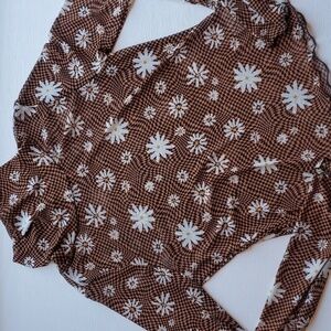 Altar'D State Checkered Daisy Sheer Mesh Cropped Turtleneck S